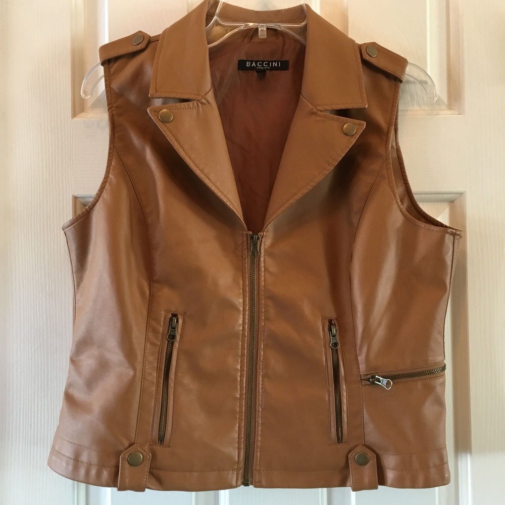 Tan leather zip up vest
